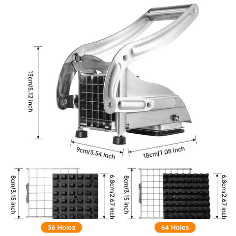 QBGSFSYG dual blades provide 1/2 and 1/3 inch cuts for uniform fries.