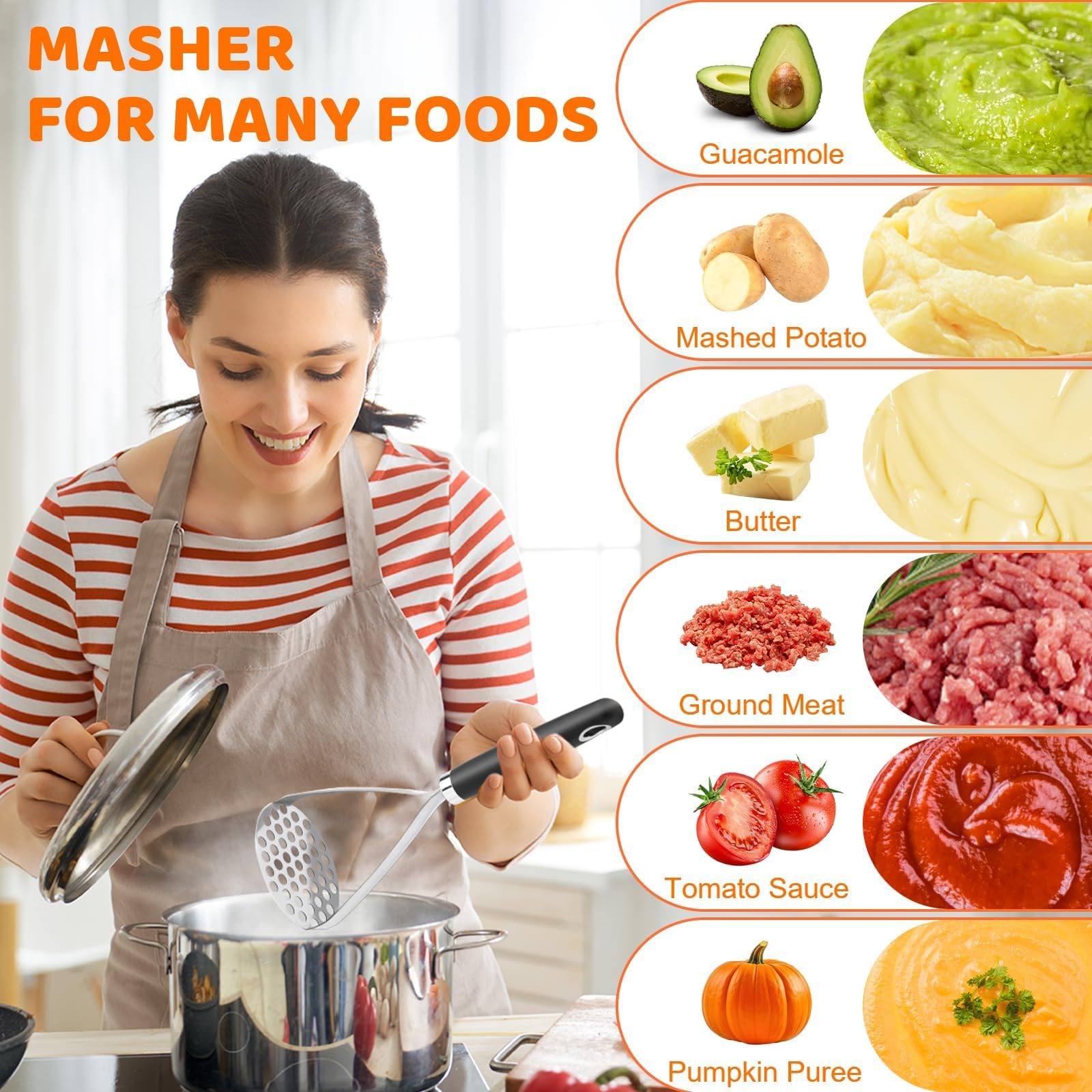 Qbily dishwasher-safe masher for quick, easy cleaning after meals.