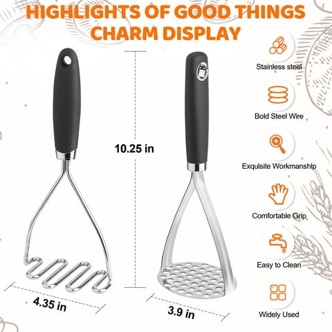 Qbily honeycomb-head masher promotes thorough mashing of vegetables.