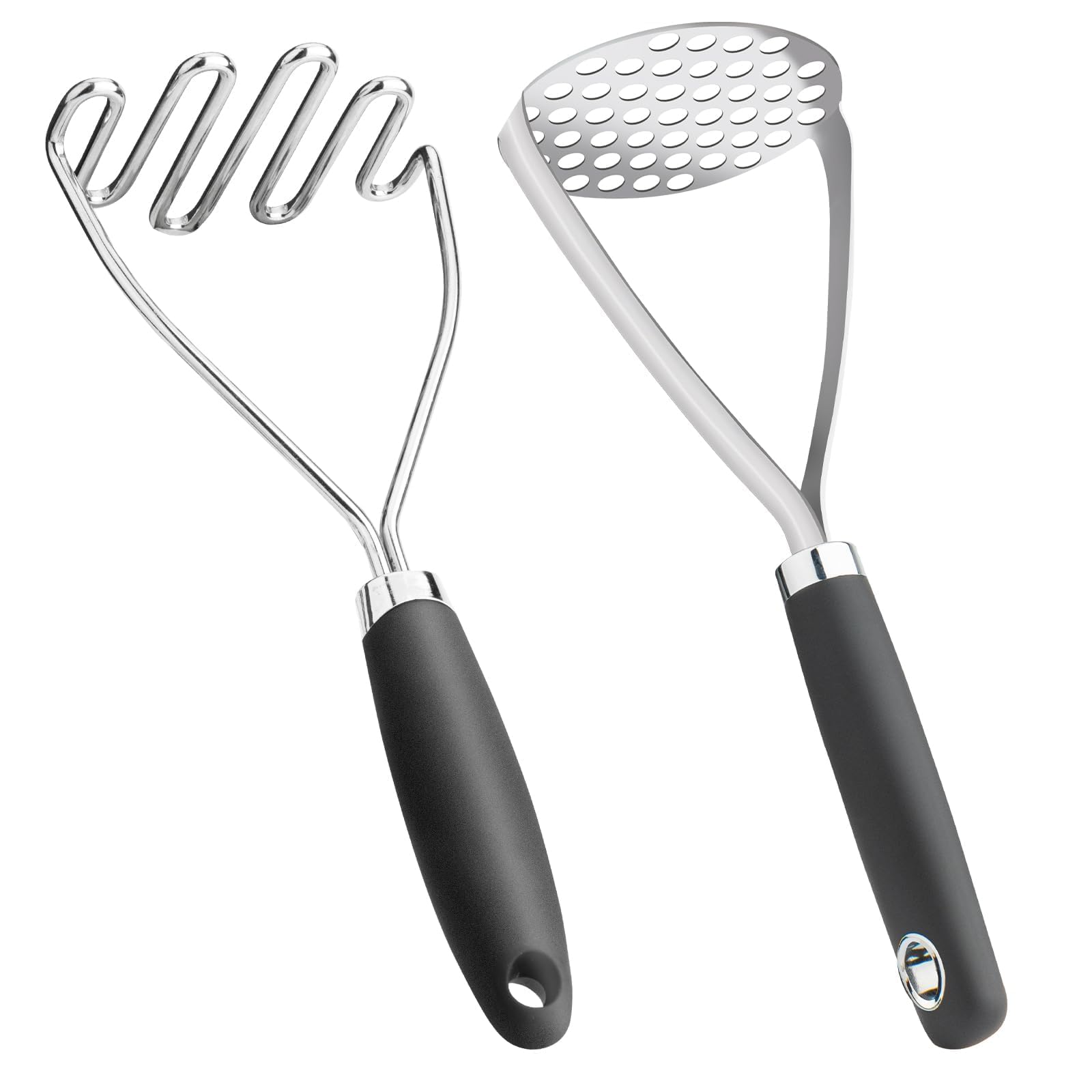 Qbily potato masher set of 2 with honeycomb head for smooth mashing.