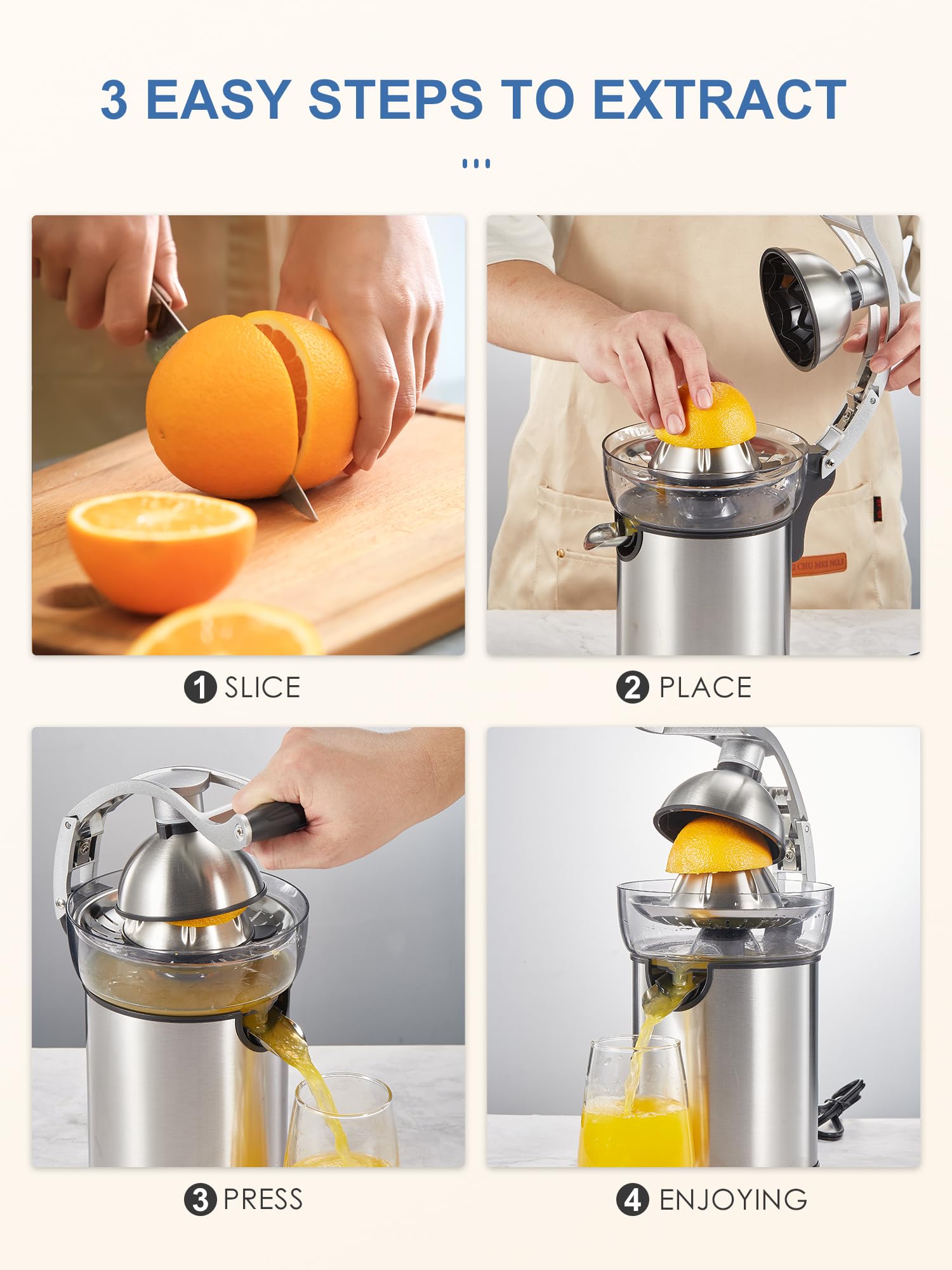 QCen Electric Citrus Juicer dishwasher-safe filter container simplifies cleaning