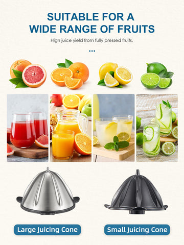 QCen Electric Citrus Juicer handle demonstrates ergonomic grip for comfortable squeezing
