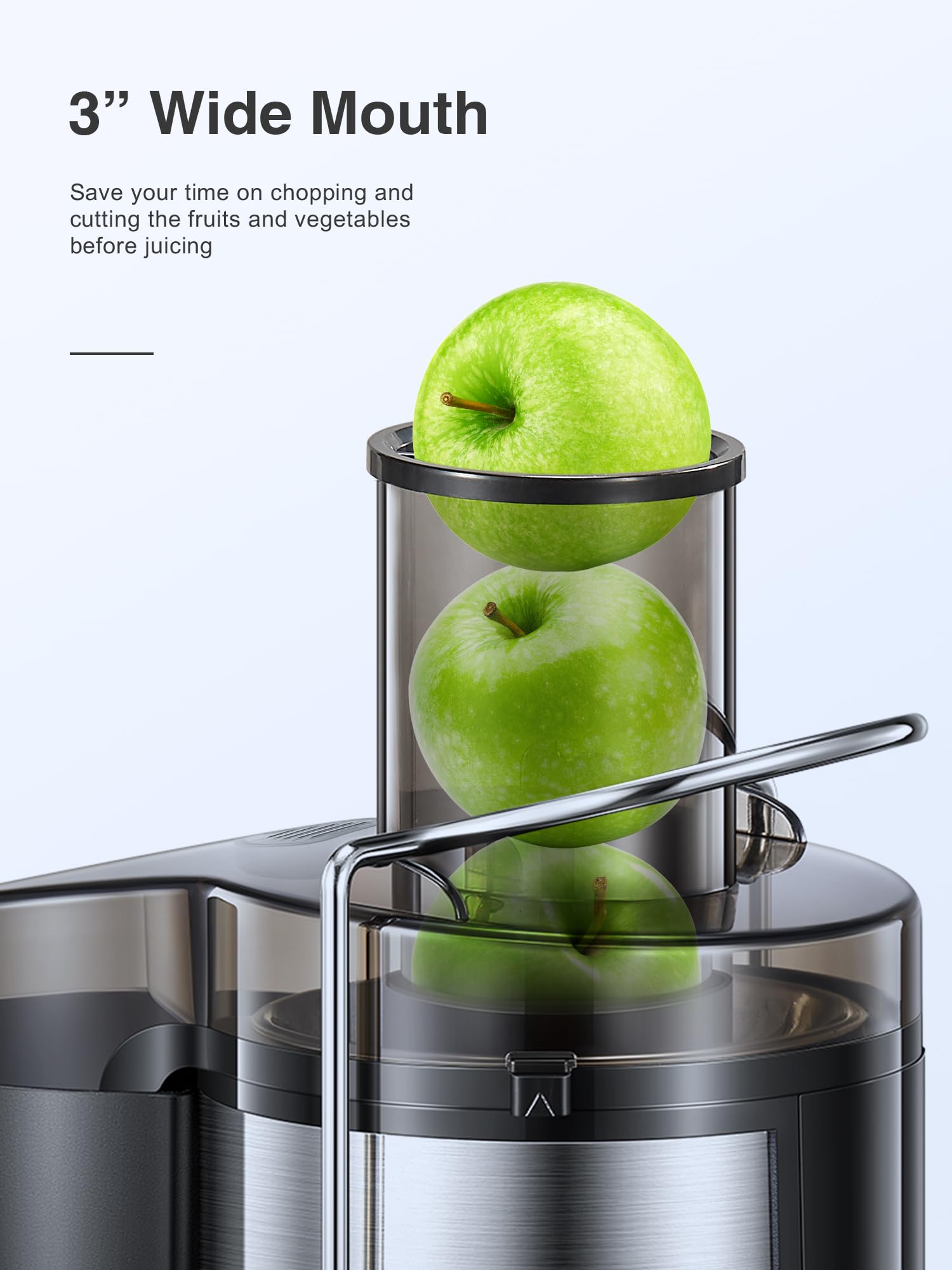 QCen 800W motor efficiently juices hard produce.