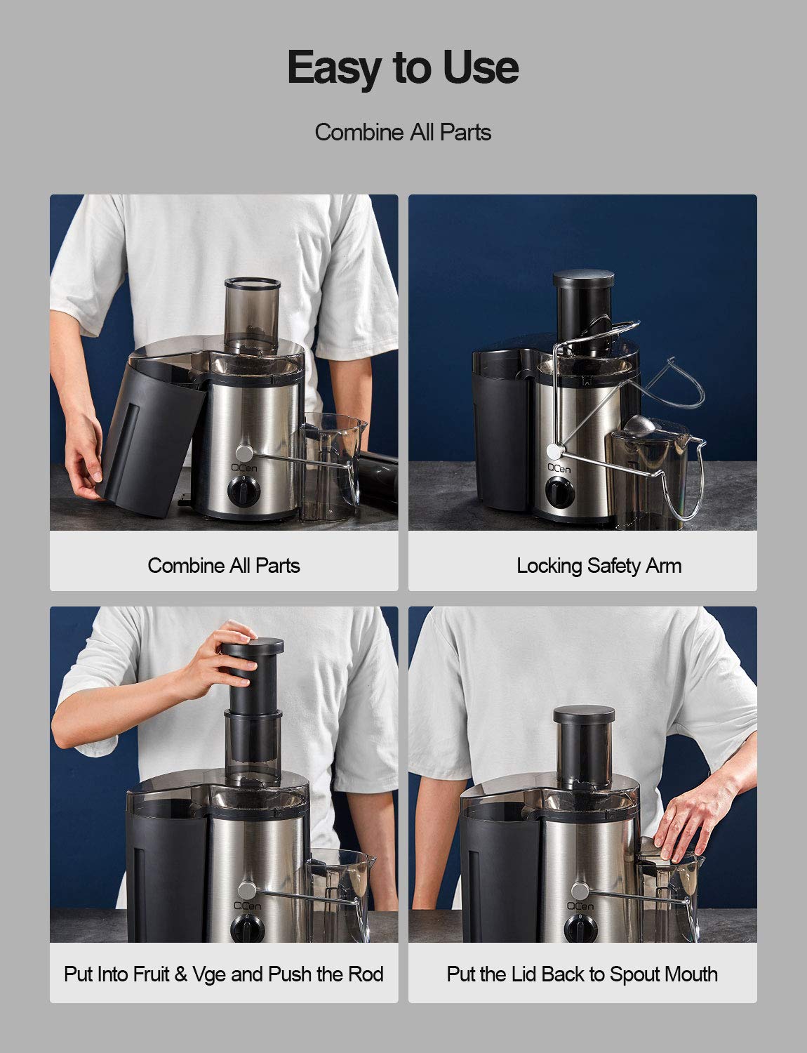 QCen juicer BPA-free construction for safer handling.