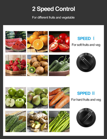 QCen juicer dual-speed control demonstrates soft vs hard produce