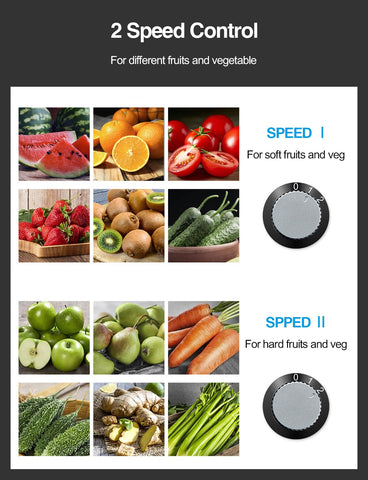 QCen dual-speed control handles soft and hard fruits.