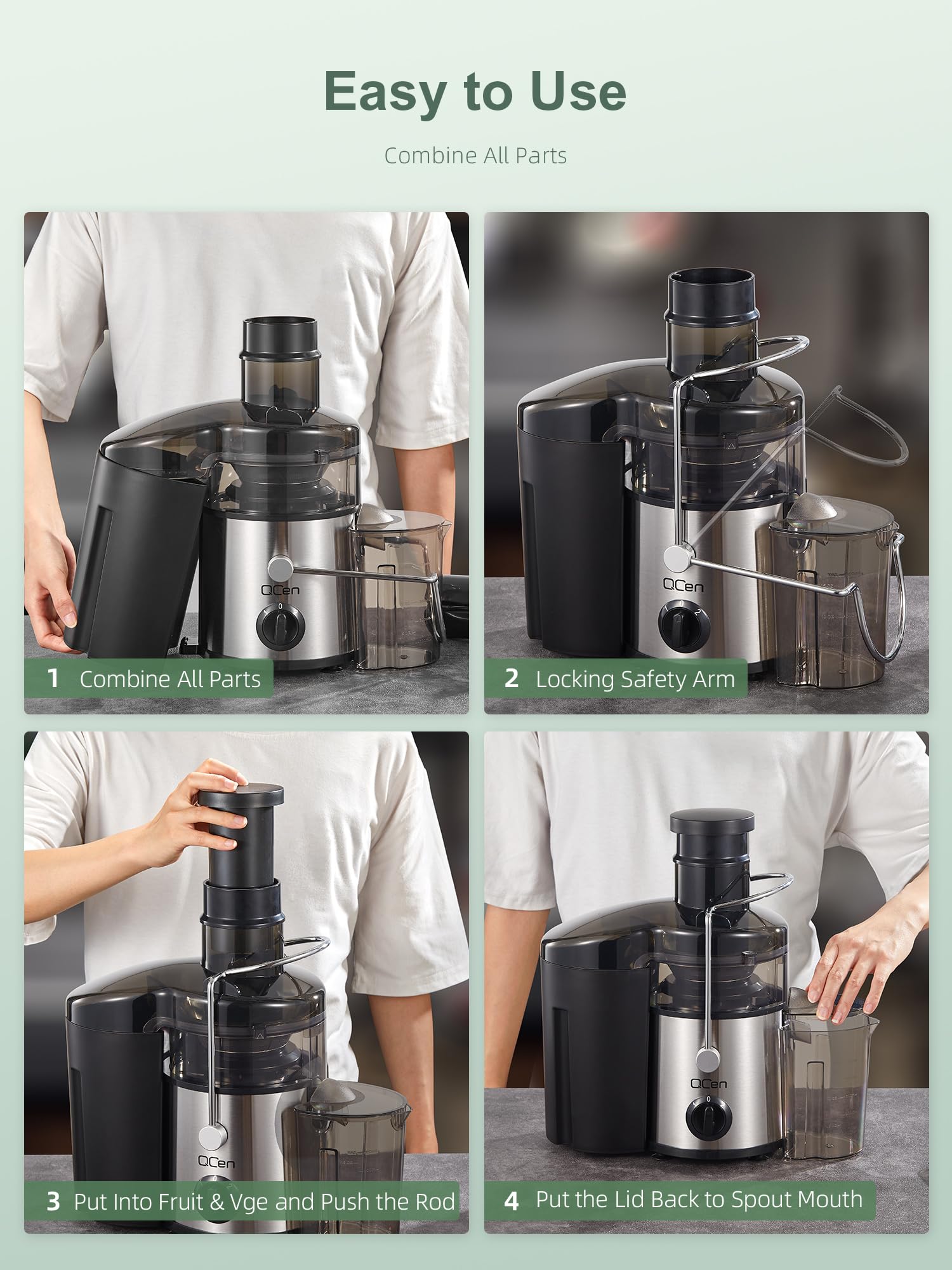 QCen Juicer Overload Protection helps prevent motor damage.