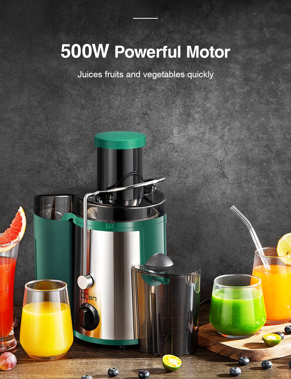 QCen stainless steel filter basket ensures durable juicing