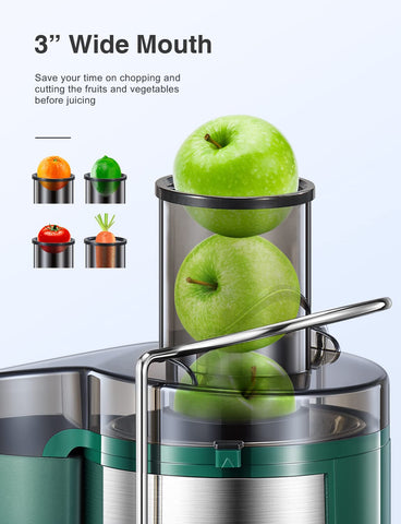 QCen juicer wide-mouth feed chute is ready for fast prep