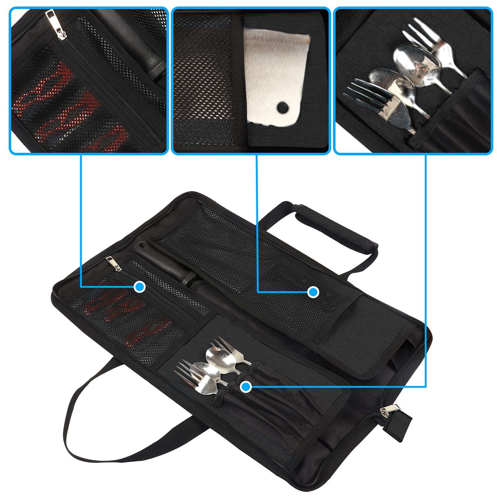 Qchengsan Knife Roll Bag rolled compactly for space-saving storage.