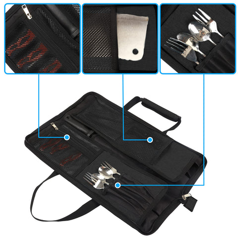 Qchengsan Knife Roll Bag rolled compactly for space-saving storage.
