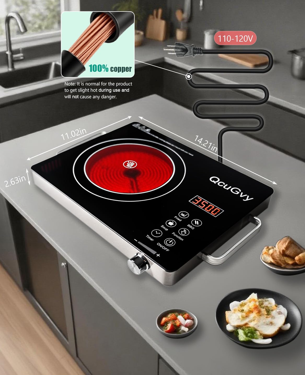 QcuGvy infrared burner control panel for precise heat settings
