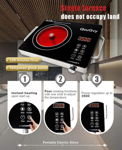 QcuGvy infrared burner glass top surface highlights easy cleanup