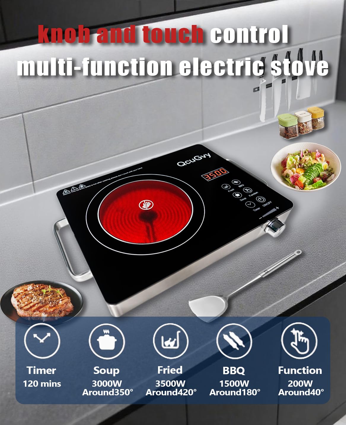 QcuGvy infrared burner timer display for programmable cooking sessions