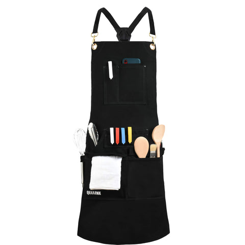QeeLink professional chef apron water-resistant canvas with rugged texture for durable kitchen use