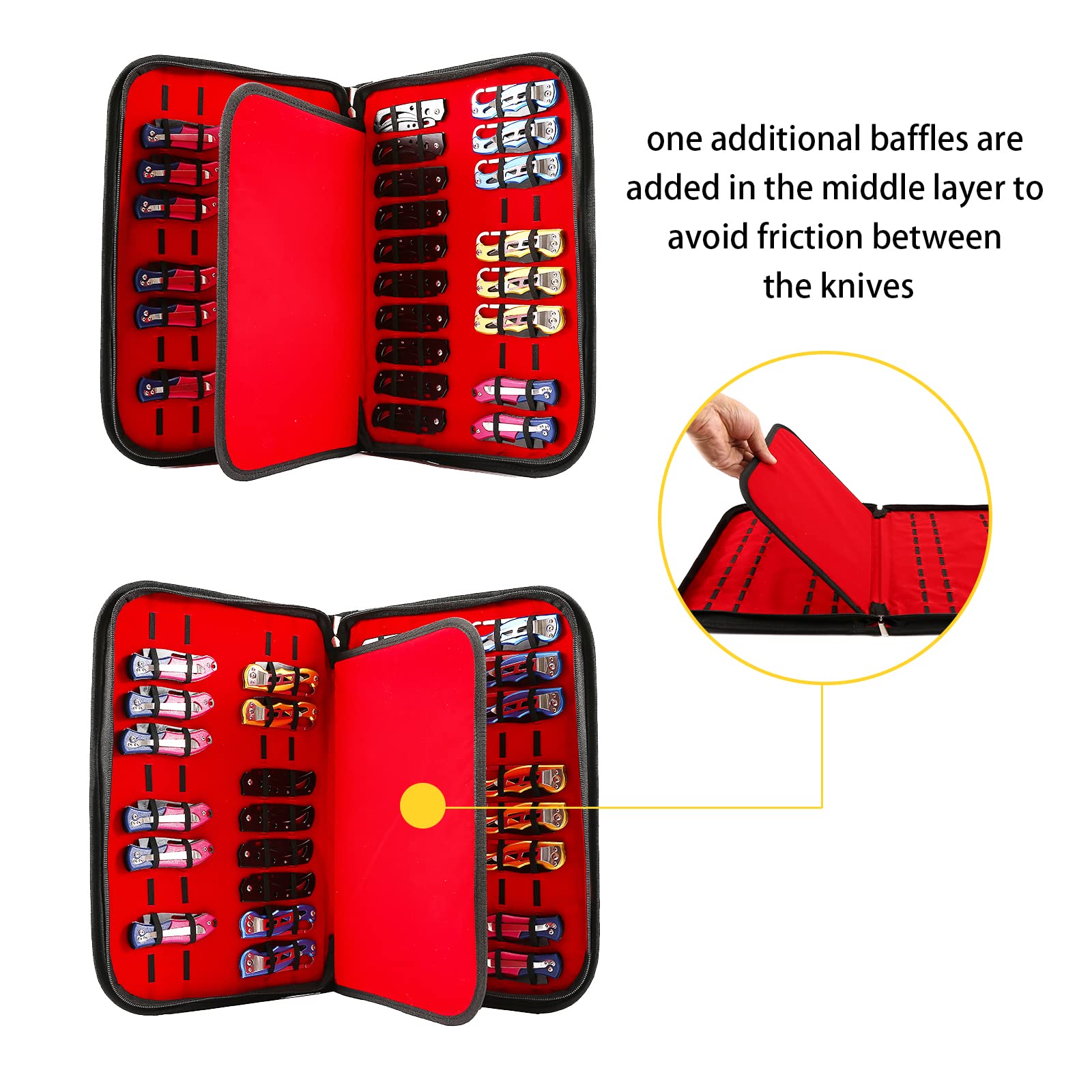QEES knife display case open layout highlighting easy access to knives