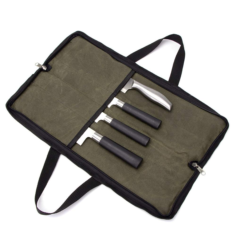 QEES knife roll with heavy-duty waxed canvas keeps your knives organized and ready for travel.