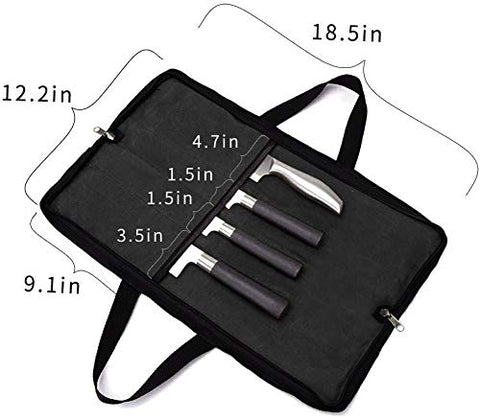 QEES knife roll with separate slots protects blades from rubbing.