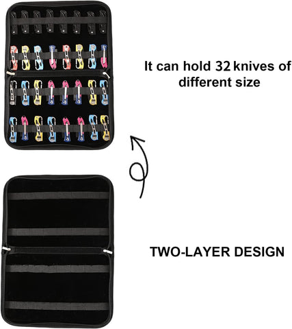 QEES pocket knife storage highlights dense padding protecting blades.