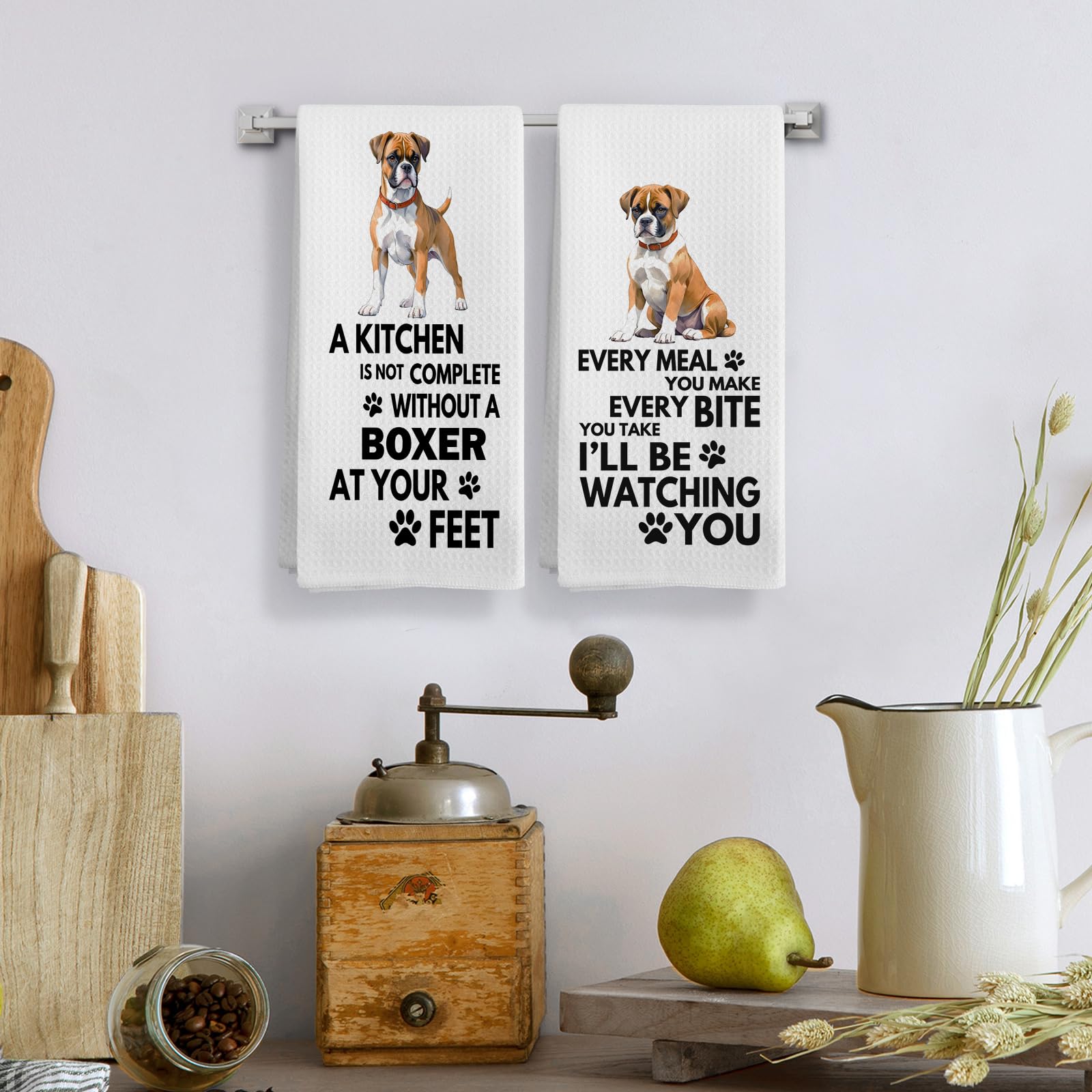 Qeheb Boxer Dog towel, gift-ready decorative piece for kitchen, elevates everyday tasks.