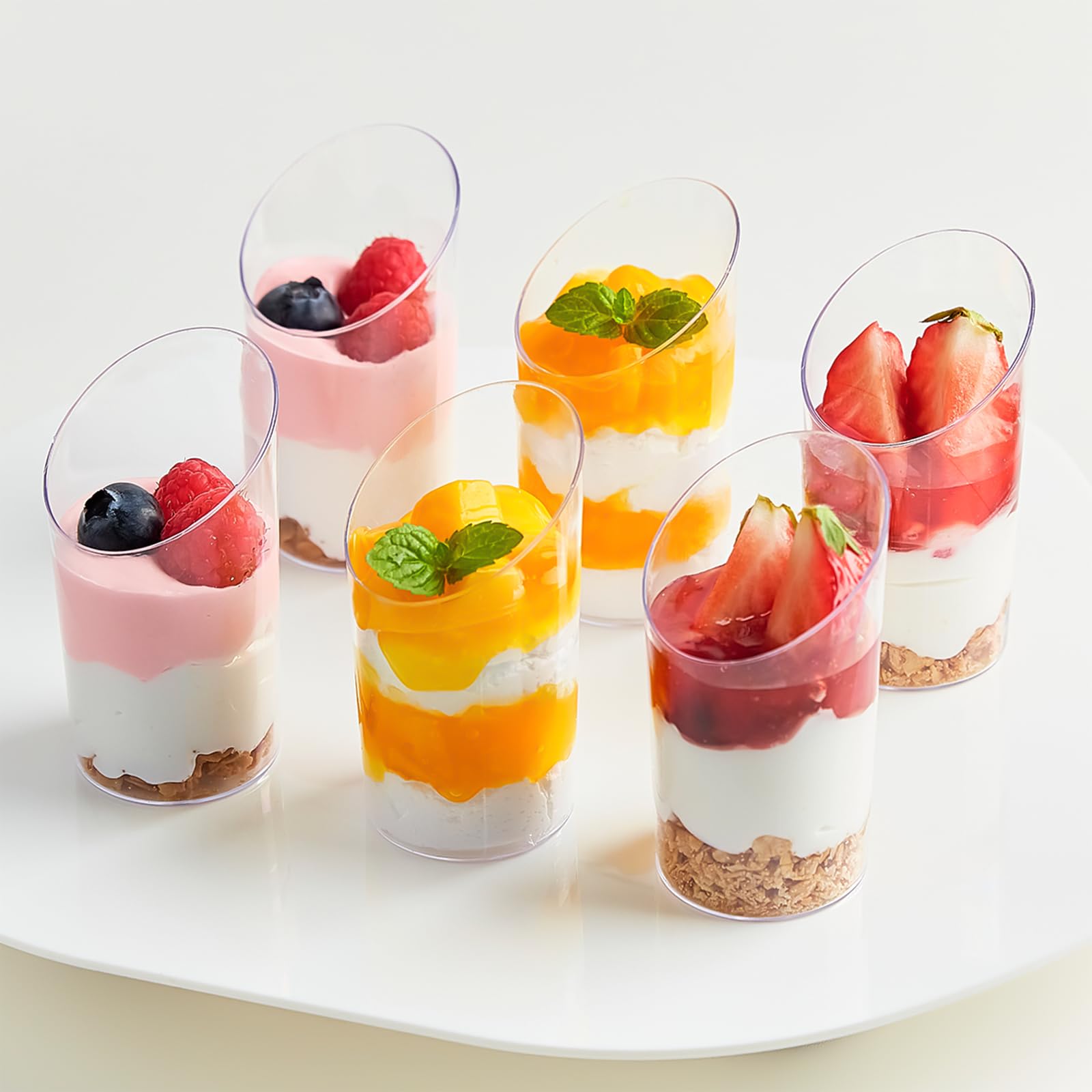 Qeirudu slanted-mouth parfait cups highlighting elegant presentation