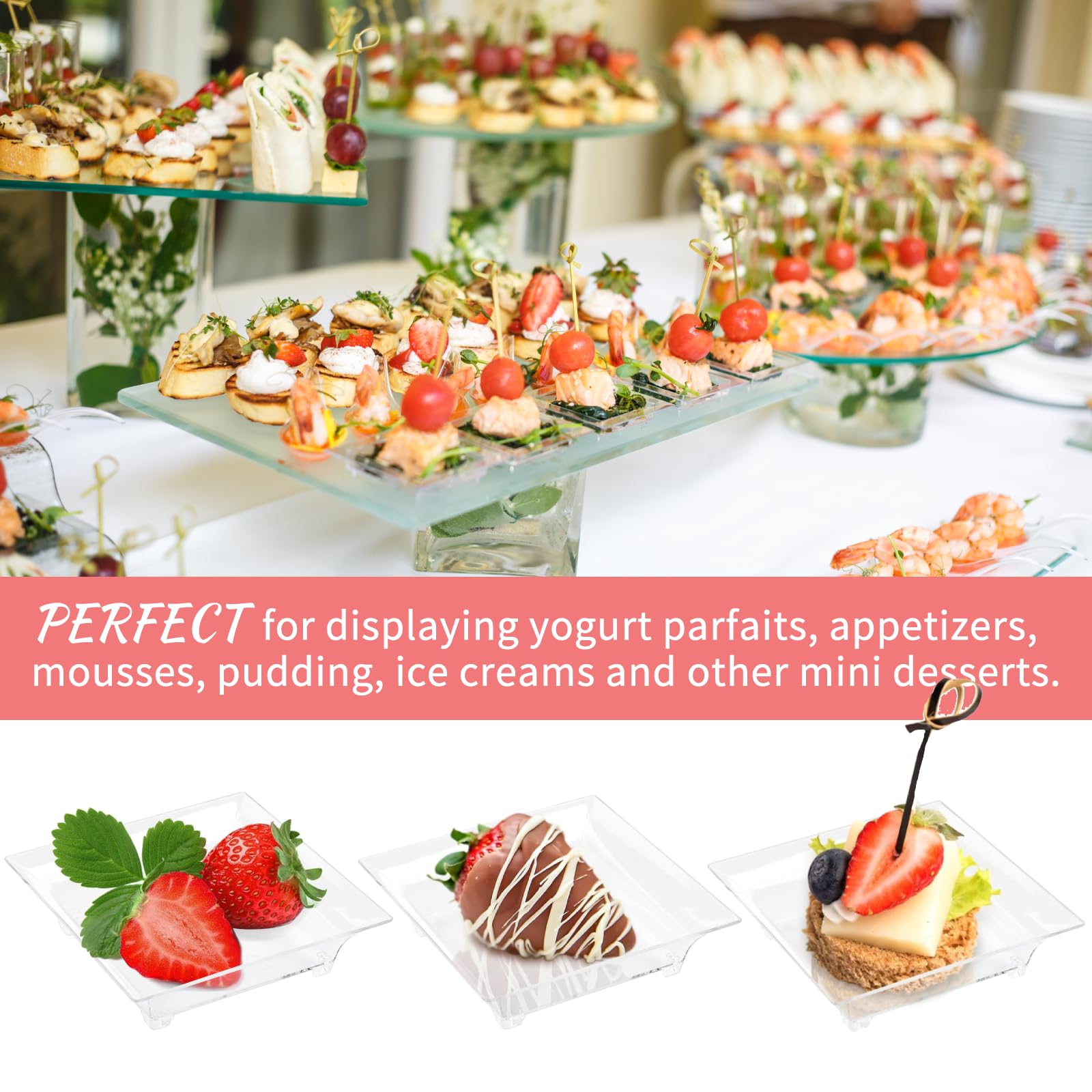 Qeirudu stackable mini dessert plates optimize space during prep.
