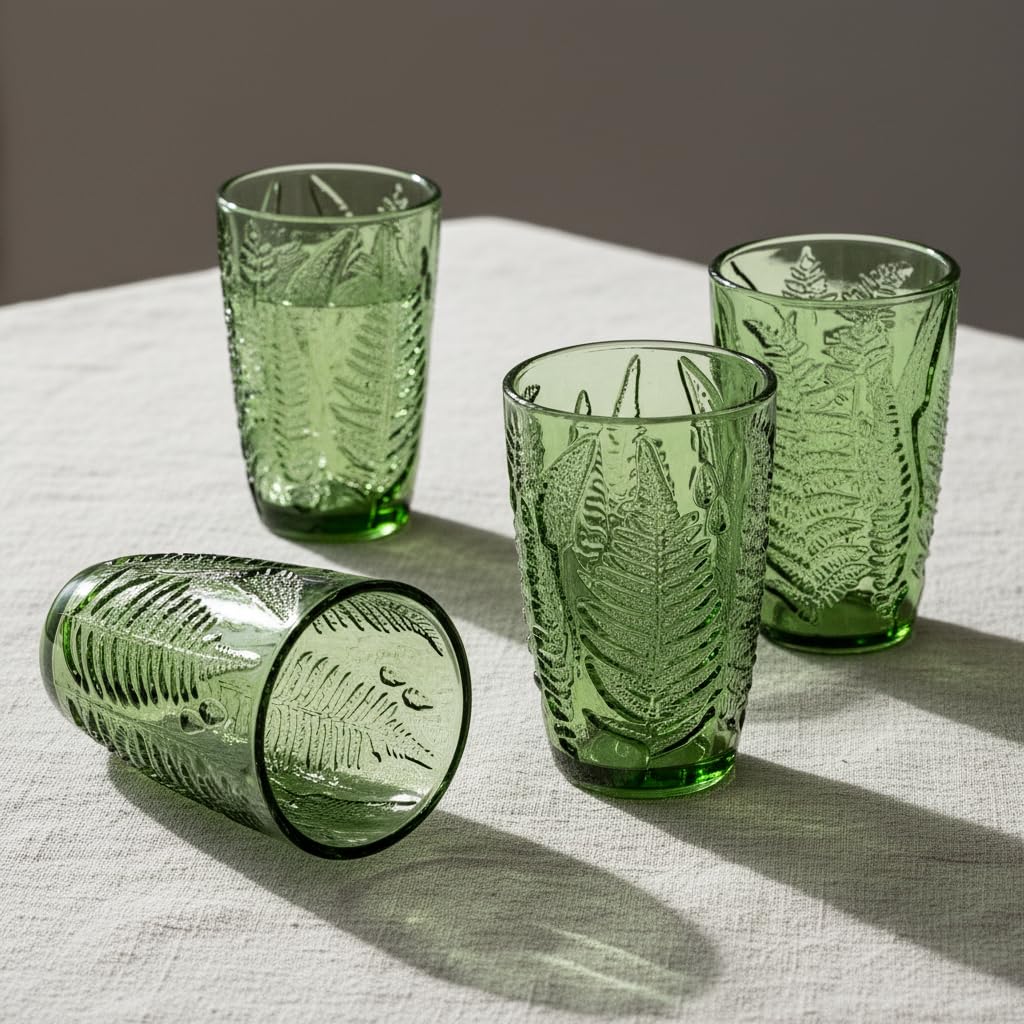 QELVIO emerald 12 oz glass with color-infused material for lasting vibrancy.