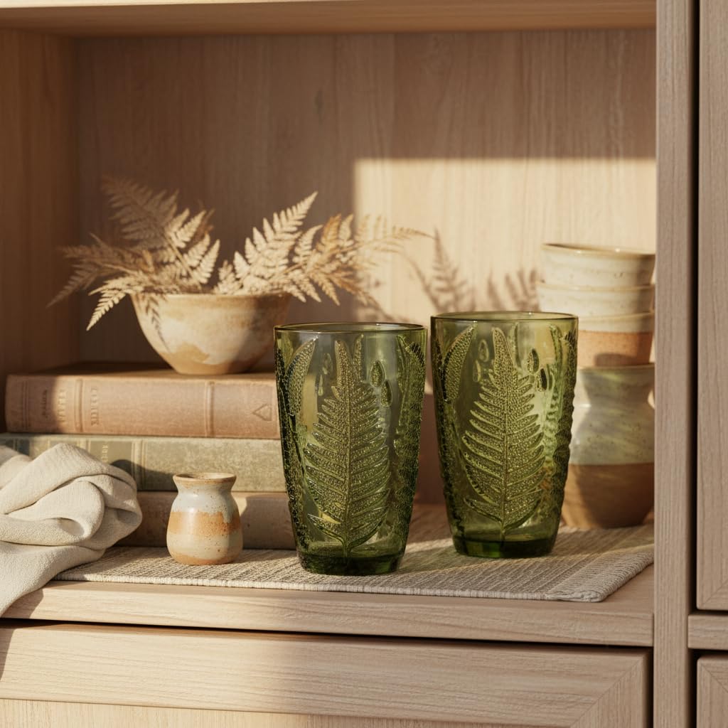 QELVIO hand-pressed texture glass enhances grip and visual interest at table.