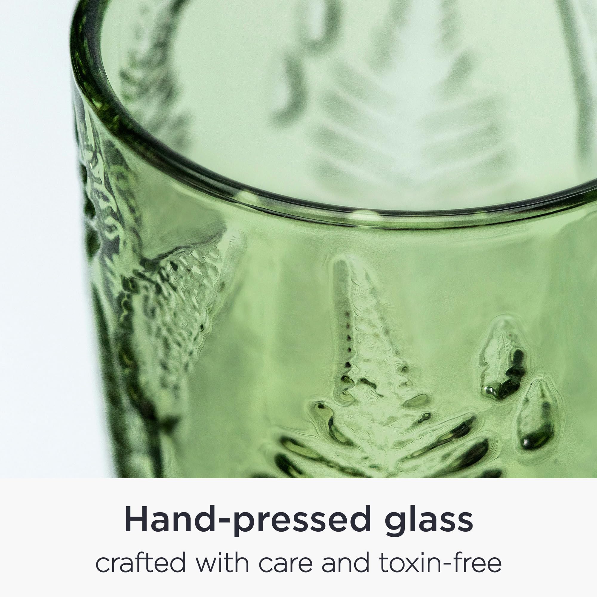 QELVIO fern-embossed glass captures light with inviting refractions.