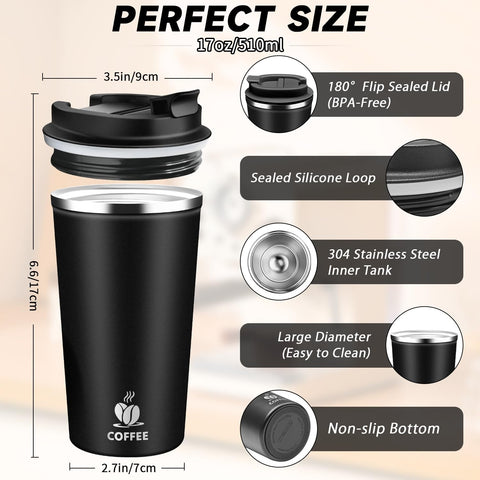 QEMAUUA travel mug with flip lid open for one-handed use