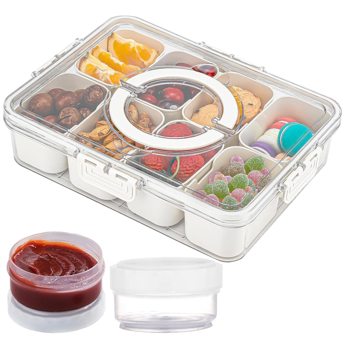 Qeosvve Snackle Box shows 8 compartments for easy snack organization.