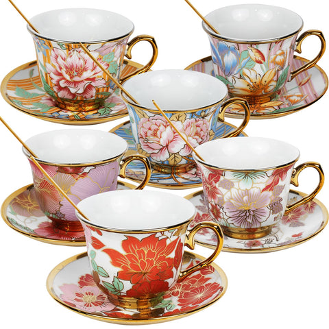 Qetoosur tea cups and saucers set of six for everyday entertaining.