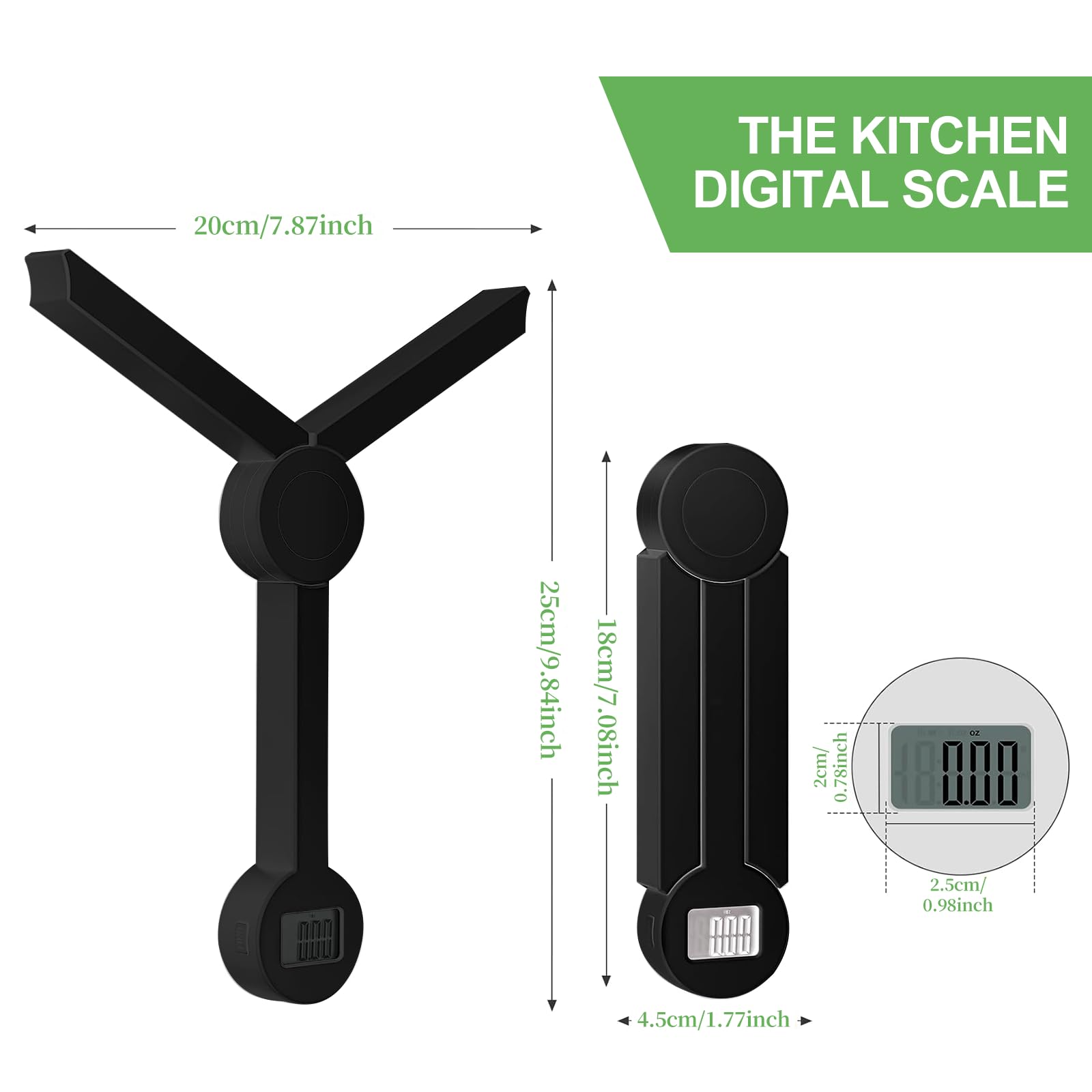QFEISETH folding digital kitchen scale features a clear LCD display for quick readings.