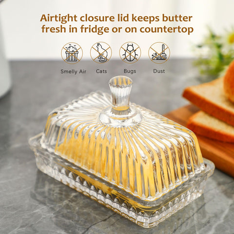6.2-inch glass butter tray fits standard sticks for East and West Coast sizes