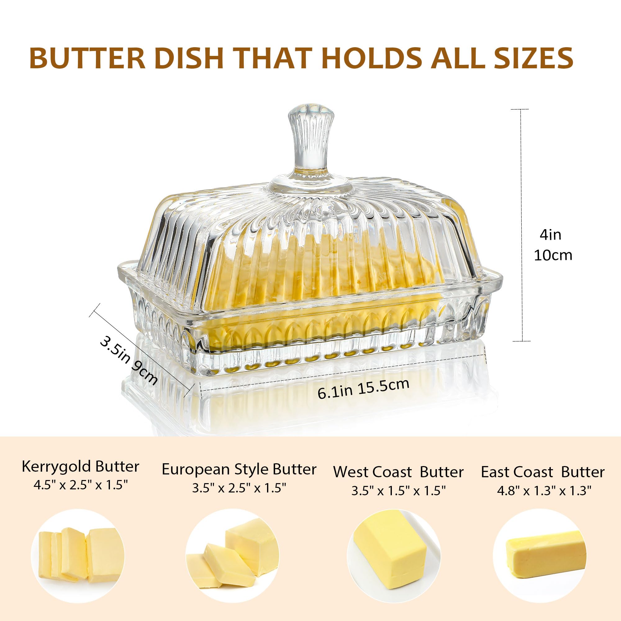 QFkris butter dish long-handle lid for easy grip and operation