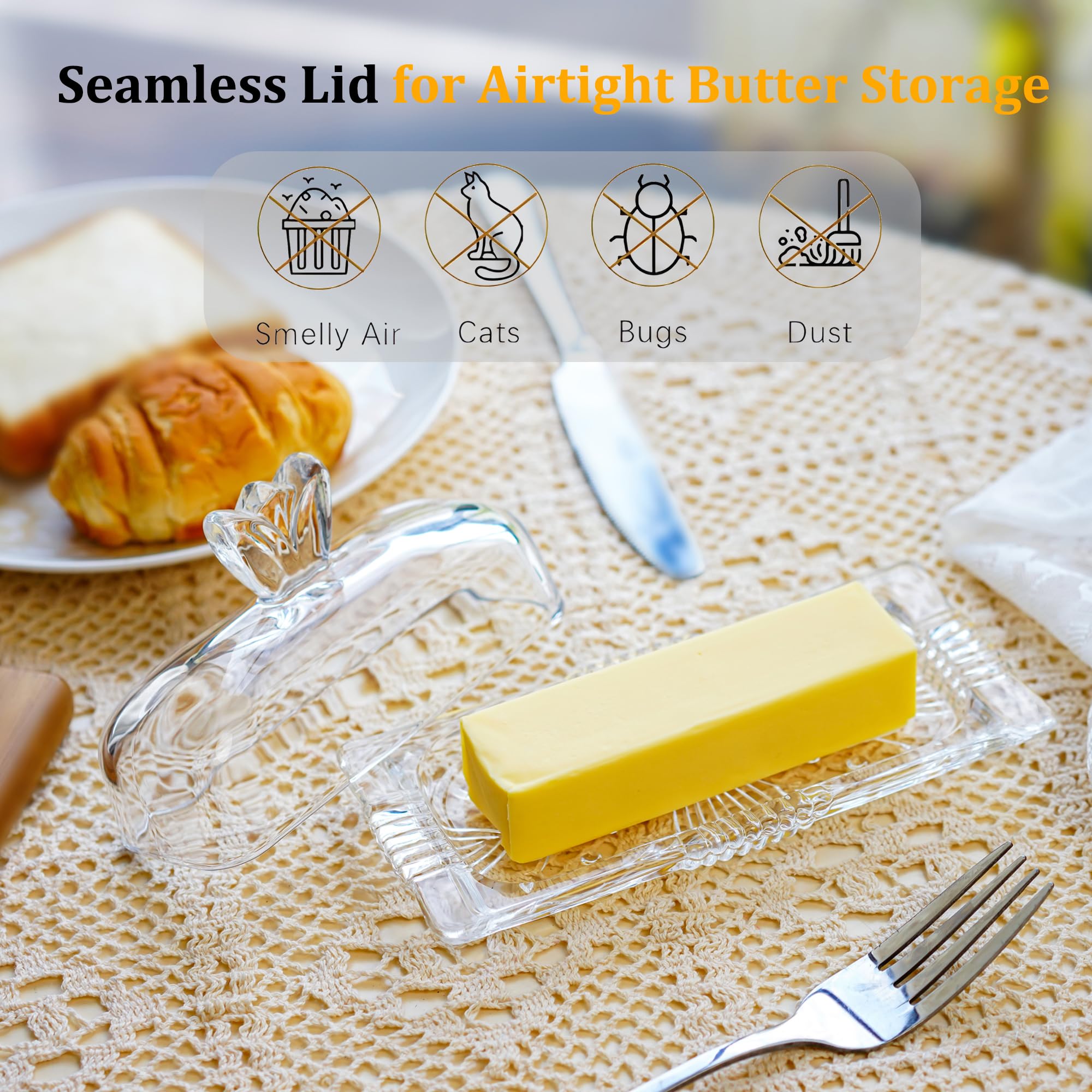 QFkris rectangular glass butter dish fits standard sticks.