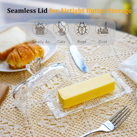 QFkris rectangular glass butter dish fits standard sticks.