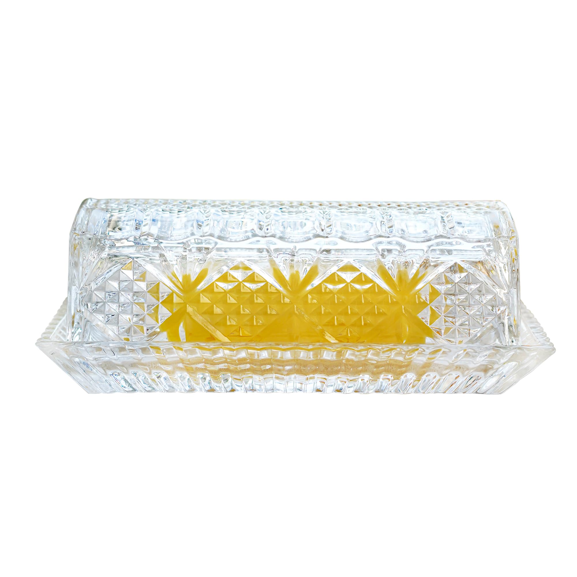 QFkris glass butter dish with lid keeps butter fresh on the counter.