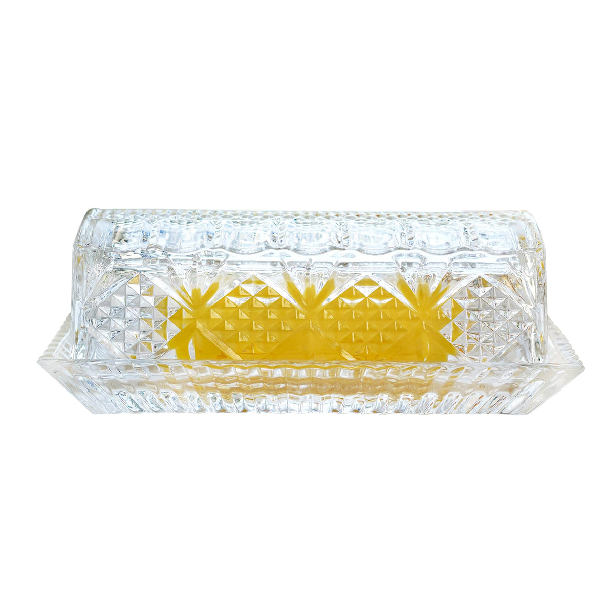 QFkris glass butter dish with lid keeps butter fresh on the counter.