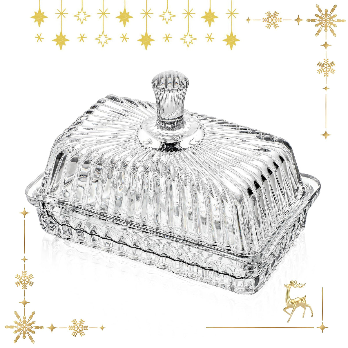 QFkris clear crystal butter dish with lid keeps butter pristine and dust-free on the counter
