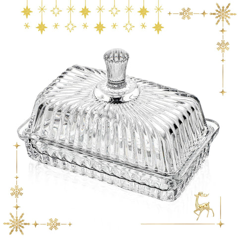 QFkris clear crystal butter dish with lid keeps butter pristine and dust-free on the counter