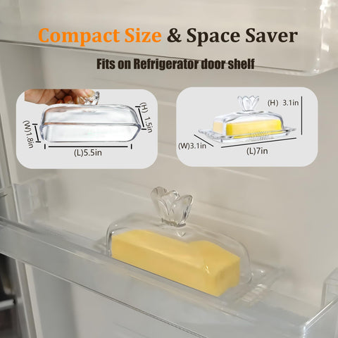 QFkris Glass Butter Dish shows transparent body for quick butter level checks.