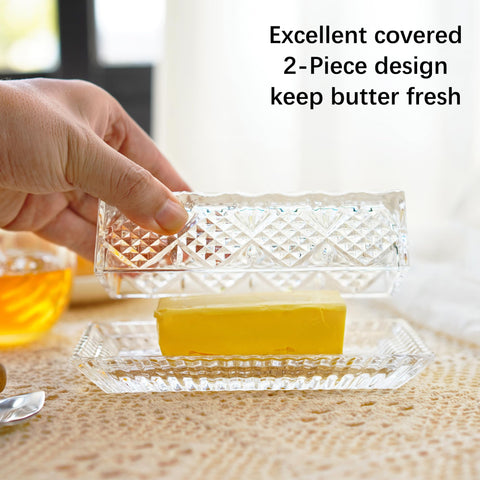 QFkris glass butter dish with transparent lid shows status at a glance.