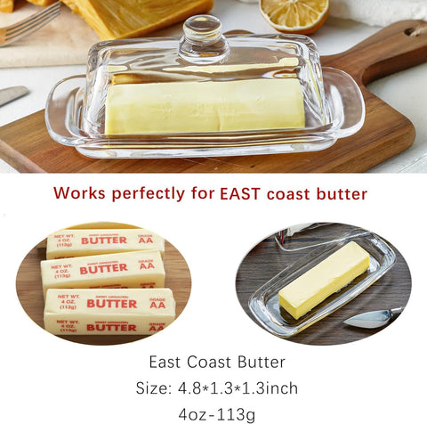 QFkris glass butter dish with lid handle enables easy butter access.