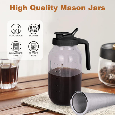 QHH 64 oz pitcher with stainless steel filter for smooth cold brew.