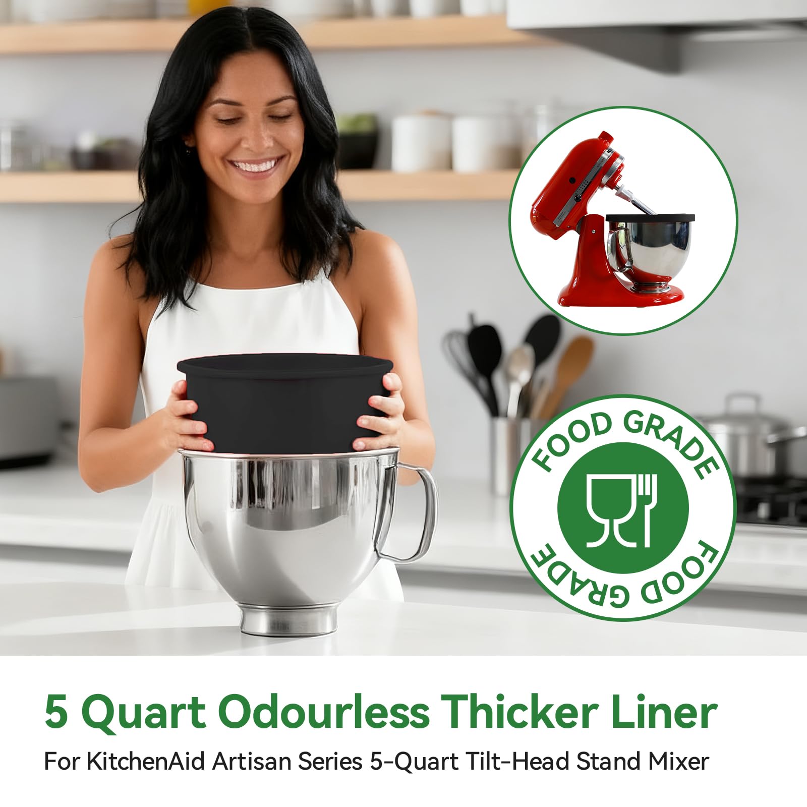 QHMENG silicone liner and lids for KitchenAid 5qt bowl ensure airtight storage.