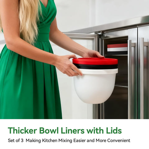 QHMENG silicone liner doubles as tidy storage solution for leftovers in 5qt bowl.