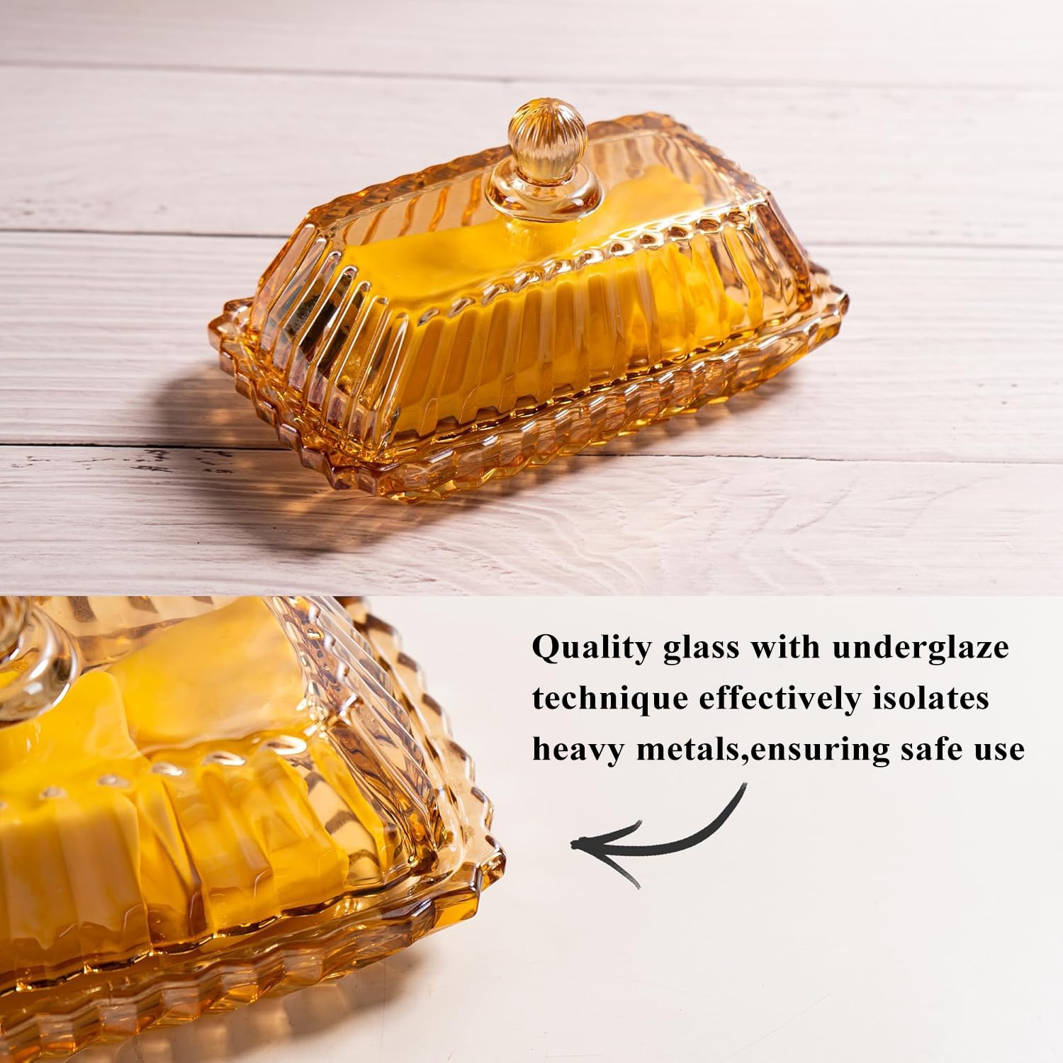 QIANCHANG champagne glass butter dish closeup showing crystal texture