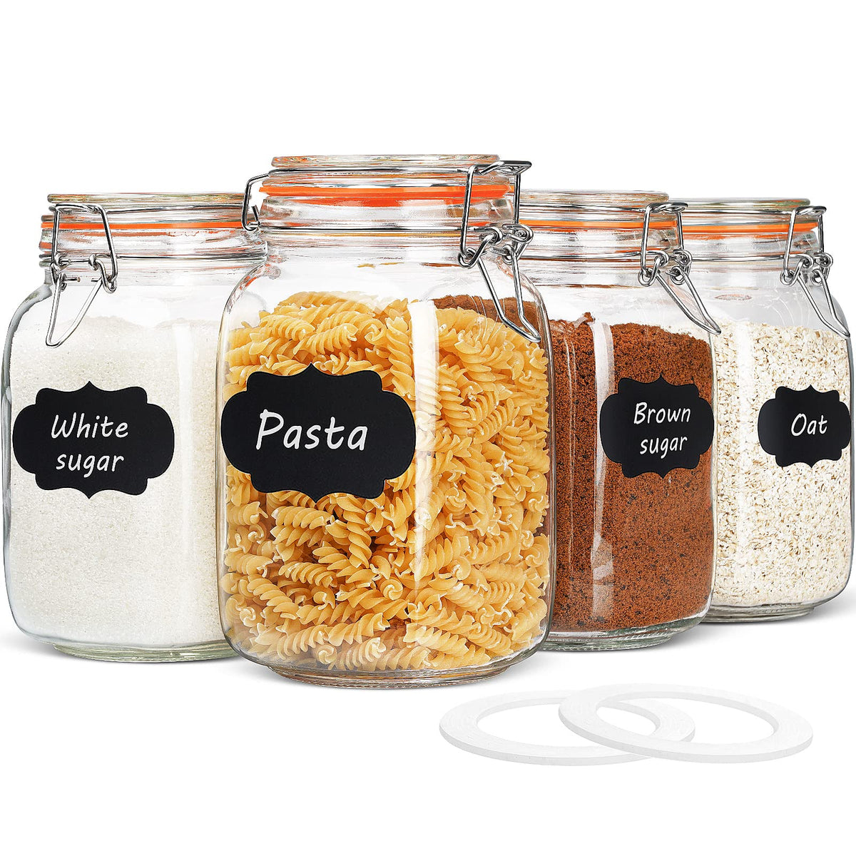 Qianfenie 50 oz square glass jar with airtight lid helps keep pantry staples organized