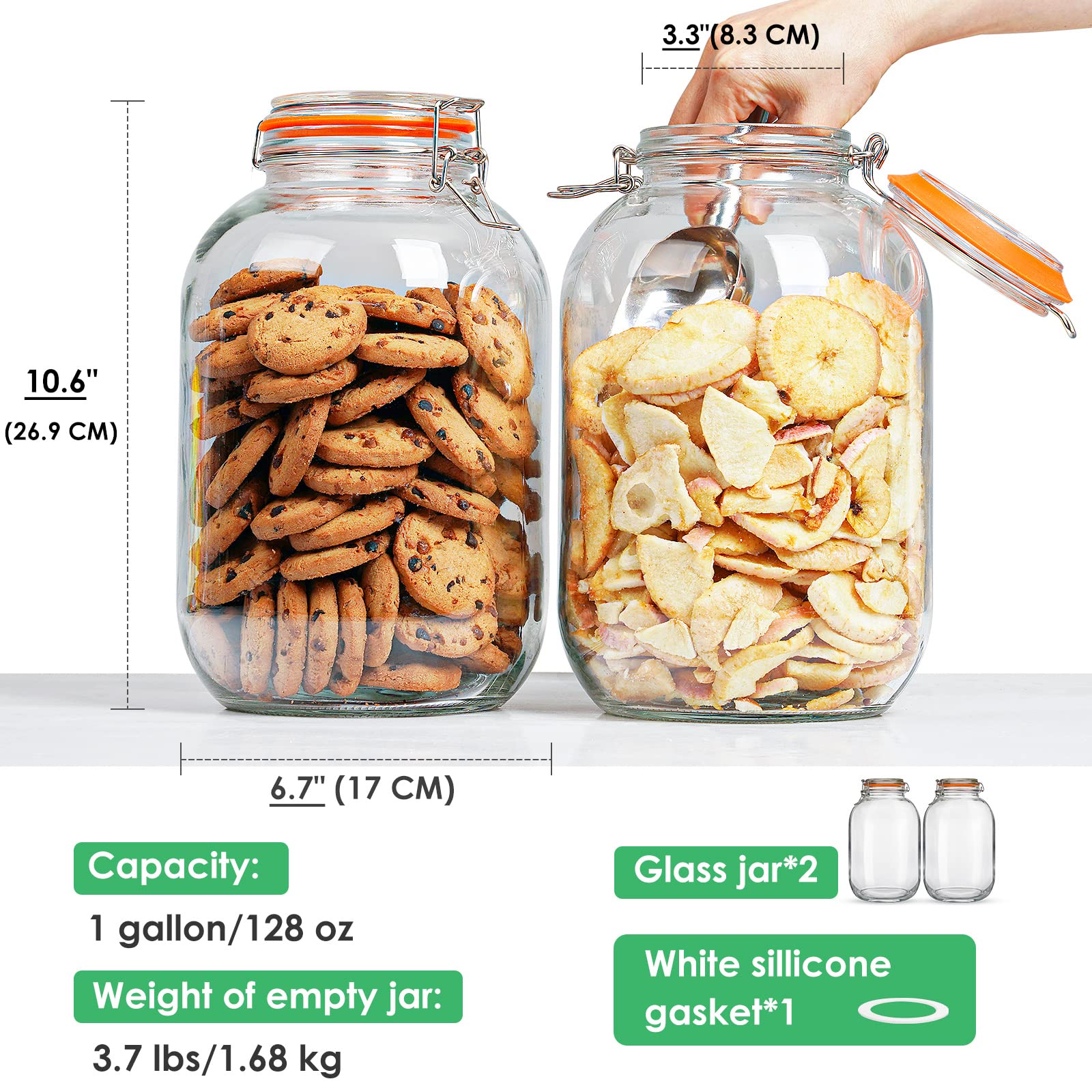 Qianfenie stainless steel locking clip seals the jar securely for freshness.